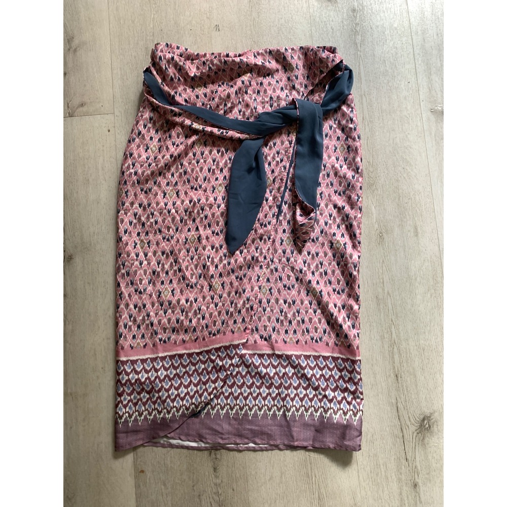 Carisa Womens Pink Ikat Print Wrap Midi Skirt Blue Tie Waist Boho Size Large